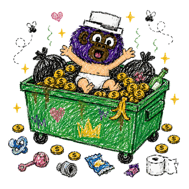 the dumpstr baby sitting in its dumpster full of coins